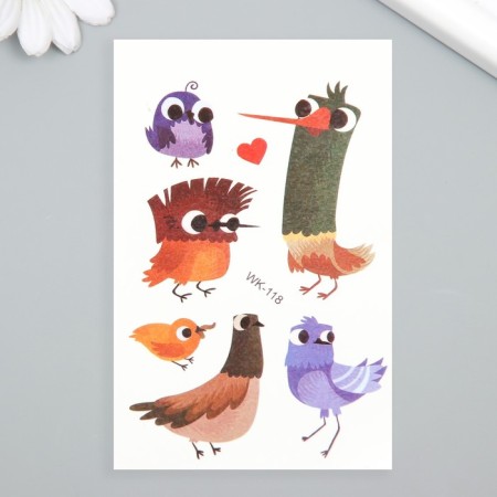 Tattoo on the body color "Funny birds" 7.5x11 cm