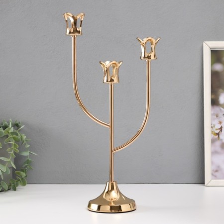 Summary Metal for 3 candles "Flower itself" d = 2 cm gold 16x9x36 cm-1