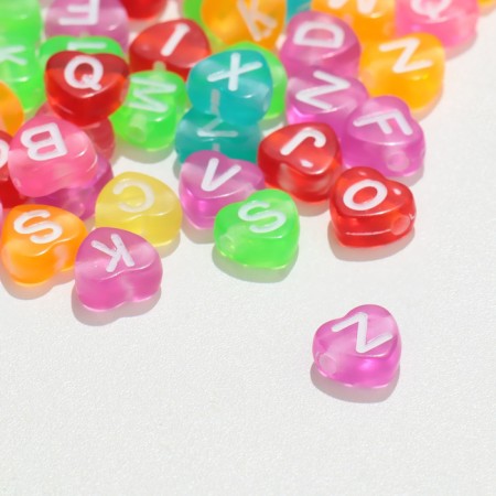 Acrylic bead "letters" in a transparent heart (mix), set 10 g, color mix-1