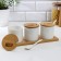 A set of ceramic cans for storage on a wooden stand “Kitty”, 3 pcs, 250 ml, white color