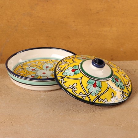 Maslenka Rishtan ceramics "Patterns", 17 cm, yellow-3