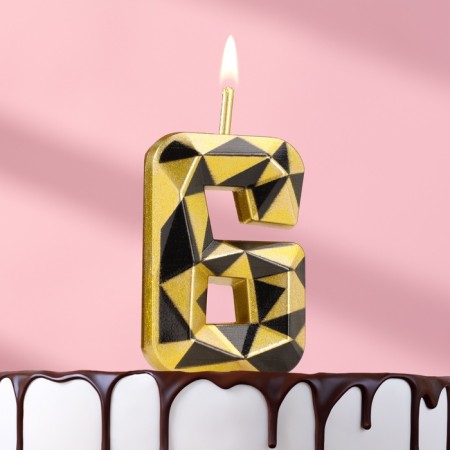 Candle for Cake "Almaz", number "6", gold with black
