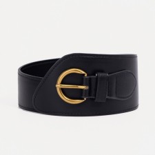Women's belt, width 7.5 cm, metal buckle, black color