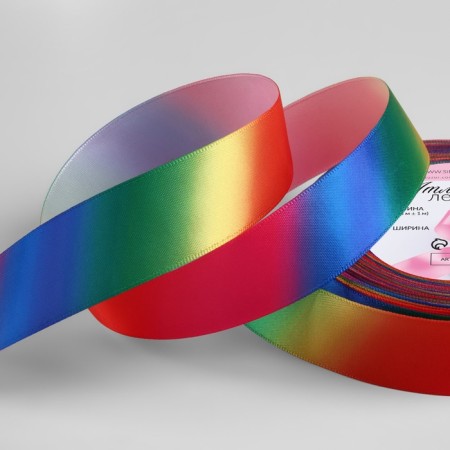 Satin tape "Rainbow", 25 mm × 18 ± 1 m, multi -colored