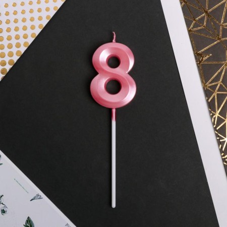 Candle for the cake, the number "8", pink.-2