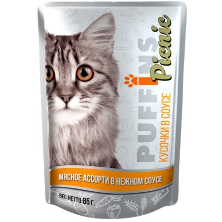 Wet food "Puffins Picnic" for cats, meat assorted in sauce 85 g