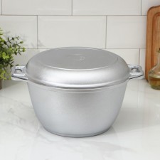 Cauldron, 4 liters, scouring cover, cast handles, silver color
