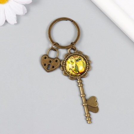 Metal keychain, glass "Castle-heart and key with the owl" bronze 10 cm-1