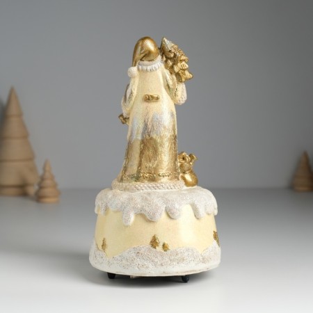 Souvenir Polystone Music "Santa Claus in a brown fur coat with a Christmas tree" 10x10x18 cm-3