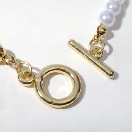 The necklace with pearls "double thread" beads, ball No. 4, white color in gold, l = 40 cm-1