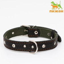Combined dimensionless collar, leather/tarpaulin, 60 x 3 cm, Osh 30-57 cm, black/green