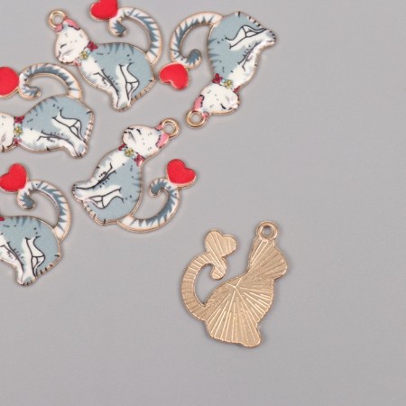 Decor for creativity Metal, enamel "Gray cat with heart" 2.5x1.8 cm-1
