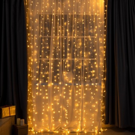 Garland "Curtain" 2 × 3 m, IP20, transparent thread, 720 LED, glow warm white, 8 modes, 220 V