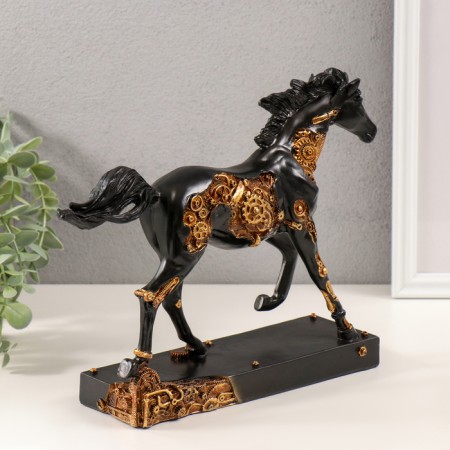 Polystone souvenir "Horse - steampunk" Black with gold 28.5x7x21.5 cm-1