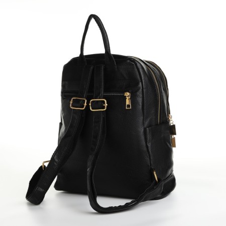 City backpack of artificial leather with lightning, 4 pockets, black color-1
