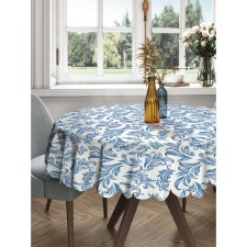 The tablecloth “Blue pattern on a white background”, round, Saten, d = 150 cm