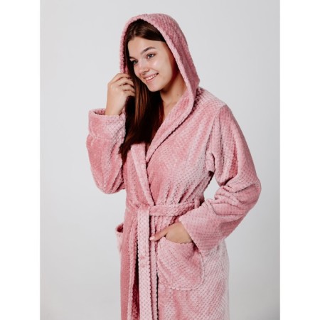 Women's robe with a hood, size 52, Rose color-4