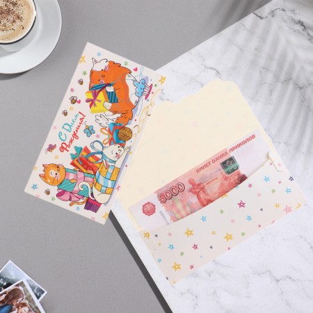 Money envelope "Happy Birthday!" Red cats,