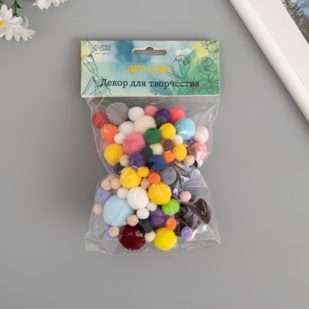 Decor for creativity "Pomponchiki. Bright colors" d = 1-3 cm set 135 pcs-2