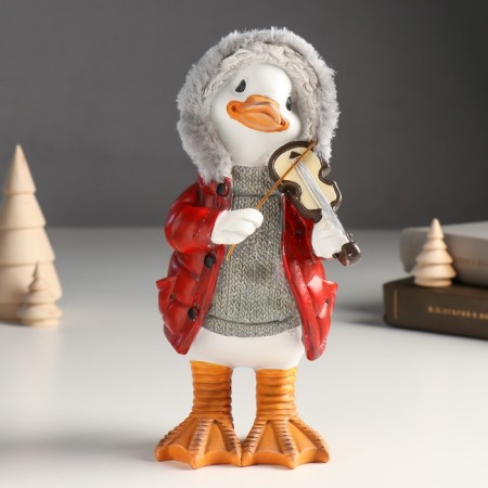 Souvenir Polystone "Goose in a down jacket with a hood with a violin" 11.5x9x21 cm
