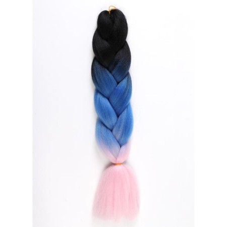 Zumba Kanecalon is three-colored, corrugated, 60 cm, 100 g, black/blue/light pink (#CY4)