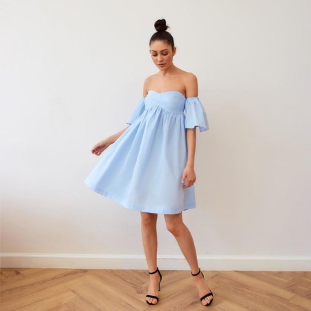Dress with open shoulders MIST, size 48, blue color