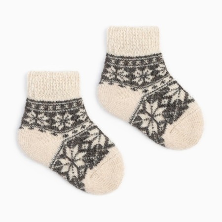 Baby woolen socks “white snowflake”, dark gray color, size 18