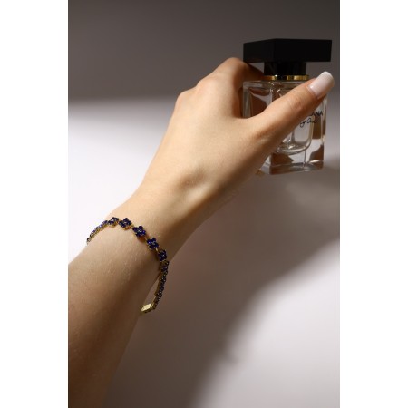 Bracelet with rhinestones rhombics, blue in gold, 18 cm-3