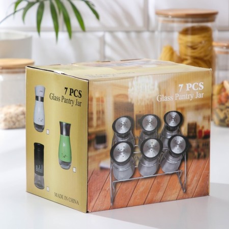 A set of glass cans for bulk products "Style", 20 × 16 × 17 cm, on a stand, 6 pcs, color mix-6