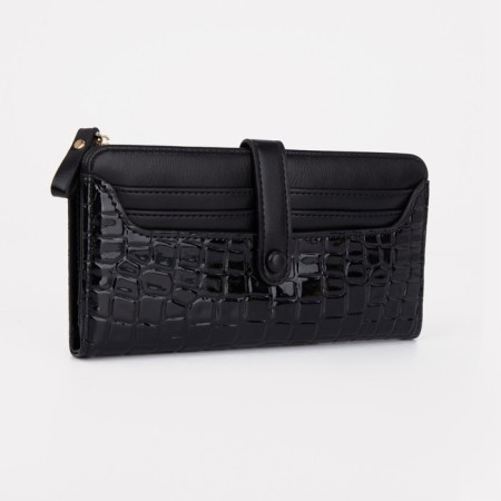 Women's wallet on the button, black color