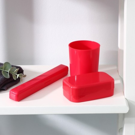 Road set, 3 objects: soap dish, glass, case for a toothbrush, color mix-8
