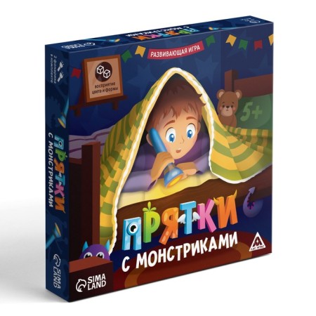 Board game Developing "Hide and Humanitarian aid with Monster", 90 cards, 16 tokens, 2 flashlights, 5+-3