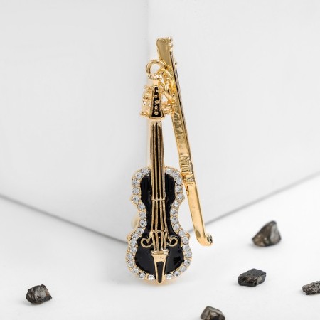 Brooch "Violin", black and white color in gold-1