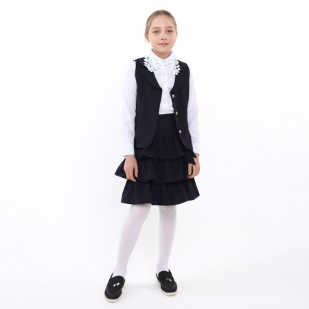 School costume for girls, dark blue color, height 128 cm