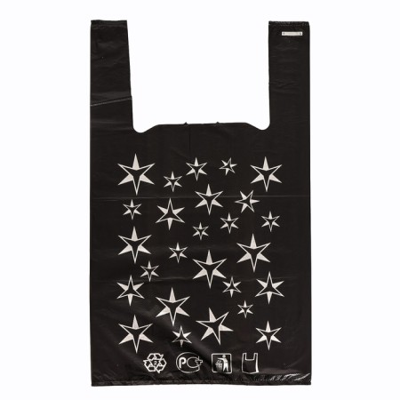 Polyethylene T -shirt packet 32 ​​+ 16 x 55 cm, 15 μm, black "stars"