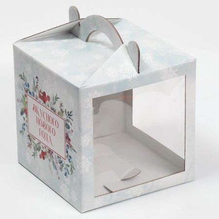 Confectionery box with a window, a chest, “Winter watercolor” 20 x 20 x 20 cm, New Year-1