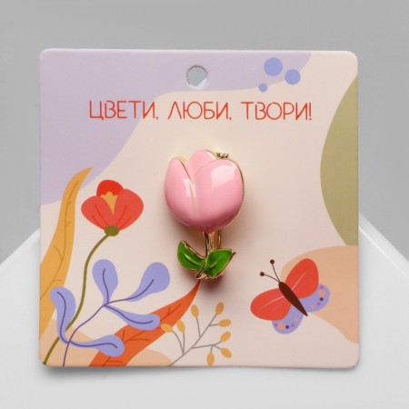 Brooch "Flower", color pink green in gold