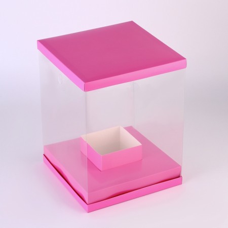 Box for flowers with a vase and PVC windows are folding, 23 x 30 x 23 cm, plain, pink-2