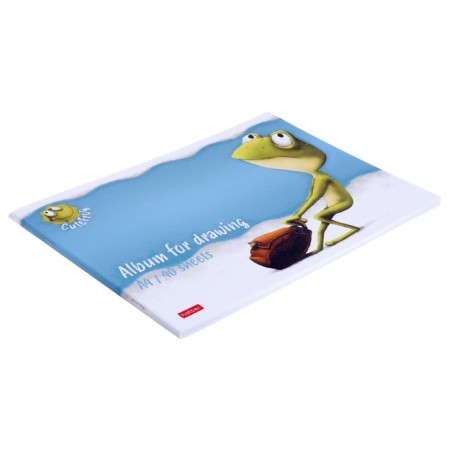 Album for drawing A4, 40 sheets, on a paper clip, "frog den", covered cardboard, matte lamination, embossing, block 100 g/m², mix-6
