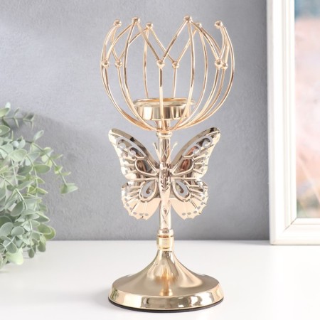 Summary Metal for 1 candle "Butterfly and geometric lily" D-5.5 cm gold 11x11x27 cm-1