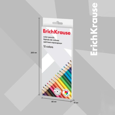 Pencils 12 colors Erichkrause Basic, wood, hexagonal, 2.6 mm barrels, cardboard packaging, euro suspension-12