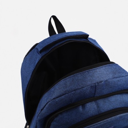 A backpack with a zipper, 2 external pockets, blue color-5
