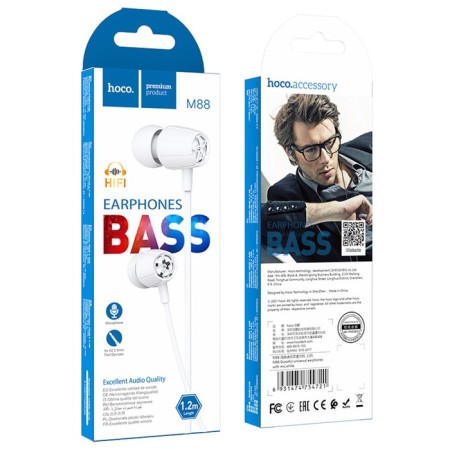 Hoco M88 headphones, wired, vacuum, microphone, jack 3.5 mm, 1.2 m, white-4