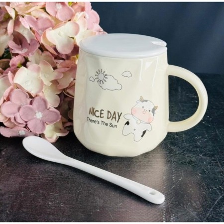 Children's Lenardi mug, with a lid and spoon, porcelain, 420 ml