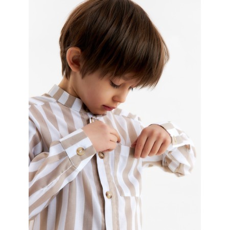 Shirt for a boy, minku: eco style, beige color/strip, height 158 ​​cm-3