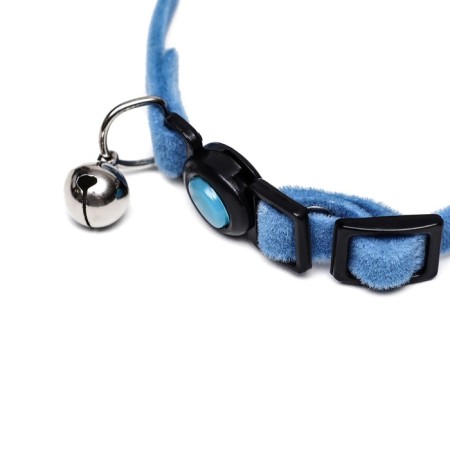 Soft cat collar with a tambourine, 30 x 1 cm, textiles, blue-2