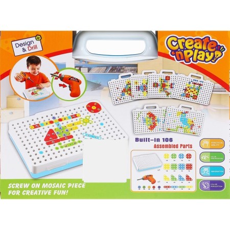 Plastic designer in the “Create and Play” suitcase, with an electric screwdriver, 106 parts-5