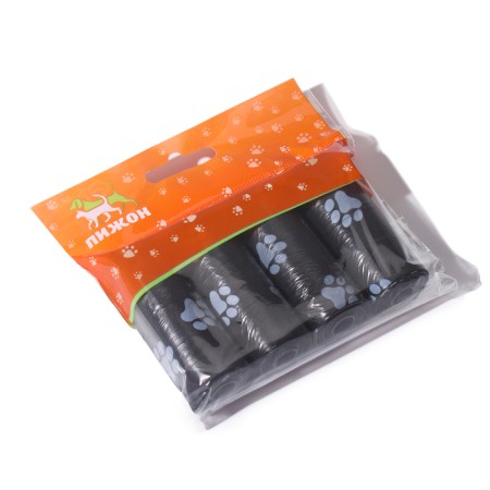 Packets for cleaning dogs with the print "paws" (4 rolls of 15 packages 29x21 cm), black-2