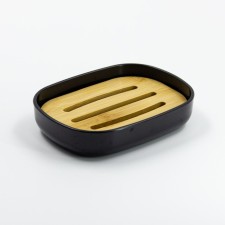 Joy Home soap dish, plastic, black with bamboo