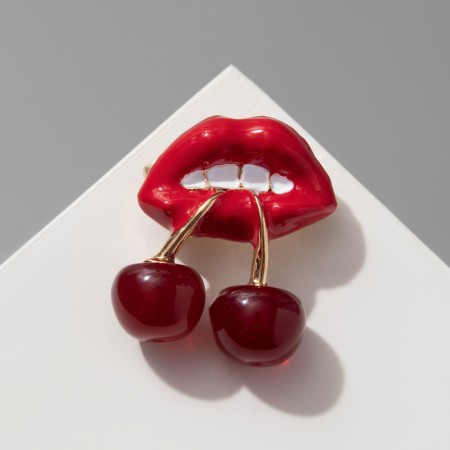 Brooch "Cherry" flirting, red-white color in gold-1